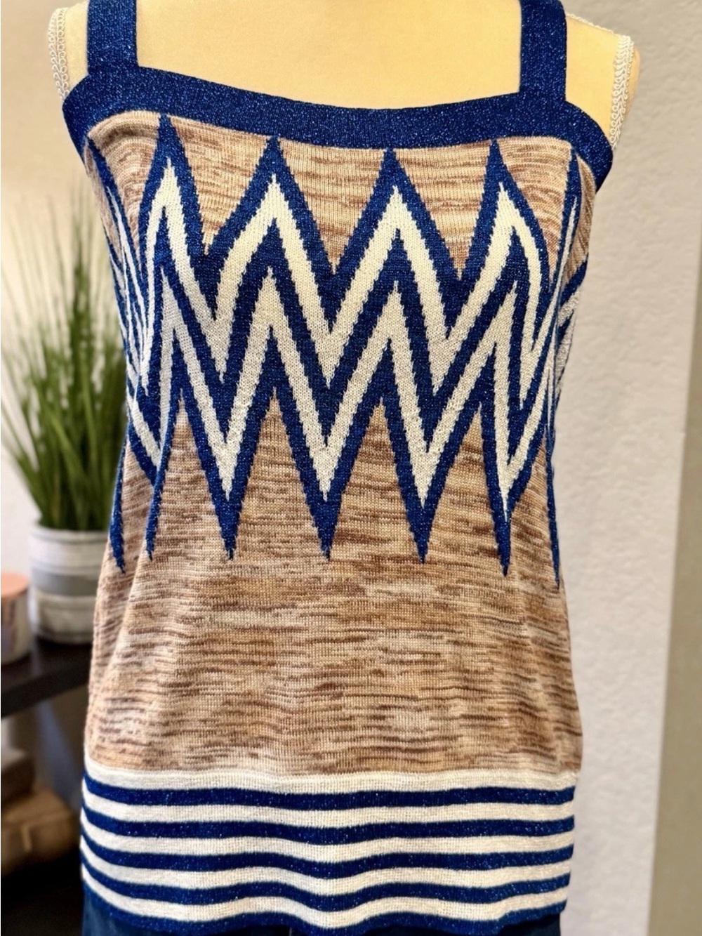 Eley Kishimoto Designer Tank Top Zig Zag Metallic Shimmer Sz10 Club Vibes Bling
